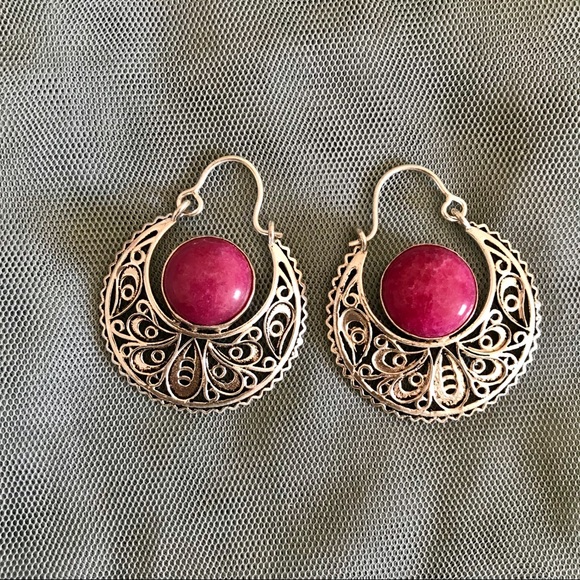 Crescent Moon Boho Silver Earrings - Picture 4 of 4